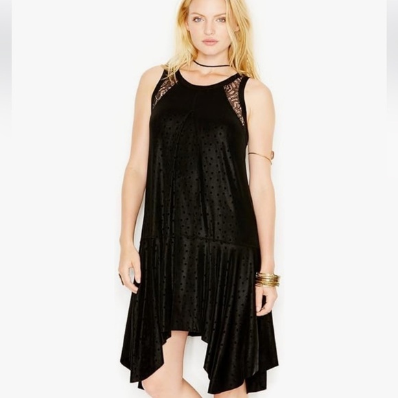 Free People dress black make it count small stretch witchy core lace cut out - Picture 2 of 6